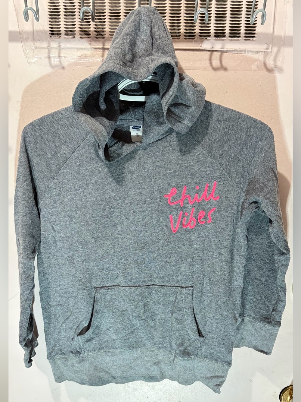 Old Navy Gray Hoodie with Pink "chill vibes" Script